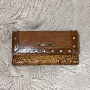 Brahmin Two-Tone Brown Croc-Embossed Wallet with Gold Hardware